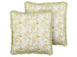 Set of 2 Cotton Cushions Flower Pattern 45x45cm Green and White