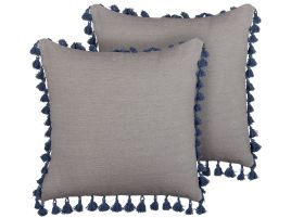 Set of 2 Cushions with Tassels 45x45cm Grey