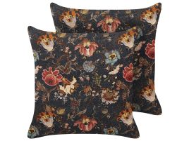 Set of 2 Velvet Cushions with Flower Pattern 45x45cm Multicolour