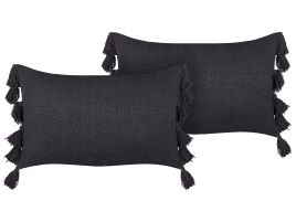 Set of 2 Cotton Cushions With Tassels 35x55cm Grey