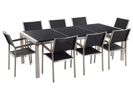 8 Seater Garden Dining Set Black Granite Top and Black Chairs GROSSETO