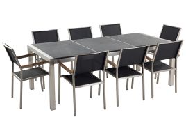 8 Seater Garden Dining Set Black Granite Triple Plate Top with Black Chairs GROSSETO