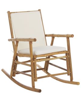Bamboo Rocking Chair Light Wood and Off-White FRIGOLE