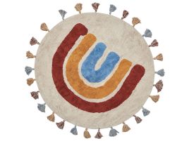 Round Cotton Area Rug 120cm Multicolour