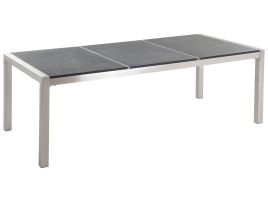 Flamed Granite Garden Table Triple Plate Top 220 x 100 cm Black GROSSETO