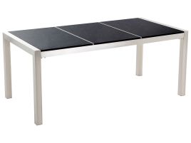 Granite Garden Table Triple Plate Top 180 x 90 cm Black GROSSETO