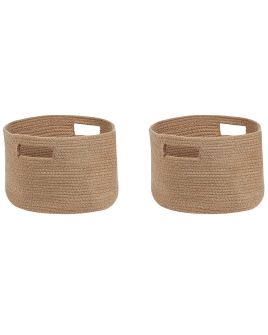 Set of 2 Cotton Baskets Pastel Beige