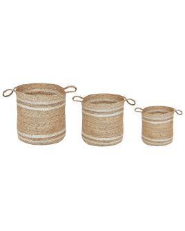Set of 3 Jute Baskets Natural and Beige