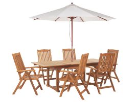 6 Seater Acacia Wood Garden Dining Set JAVA with Parasol (12 Options)