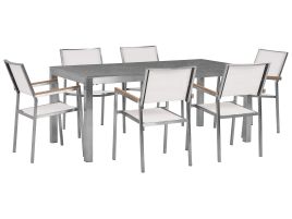 6 Seater Garden Dining Set Grey Granite Top with White Chairs GROSSETO