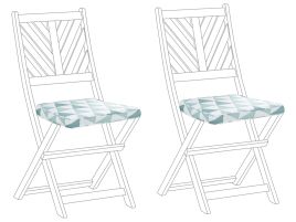 Set of 2 Outdoor Seat Pad Cushions Triangle Pattern Blue and White TERNI