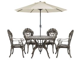 4 Seater Metal Garden Dining Set Brown SAPRI with Parasol (16 Options)