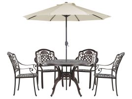 4 Seater Metal Garden Dining Set Brown SALENTO with Parasol (16 Options)