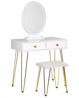 Dressing Table - LOIX 2 Drawer Dresser White and Gold 82cm