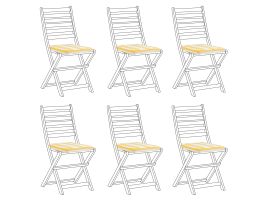 Set of 6 Outdoor Seat Pad Cushions Striped Pattern Yellow and White TOLVE