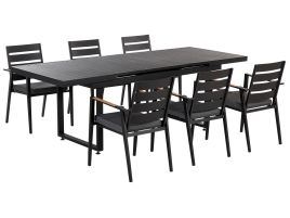 6 Seater Aluminium Garden Dining Set with Grey Cushions Black VALCANETTO/TAVIANO