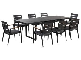 8 Seater Aluminium Garden Dining Set with Grey Cushions Black VALCANETTO/TAVIANO