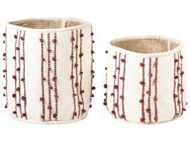 Set of 2 Cotton Baskets Beige and Red