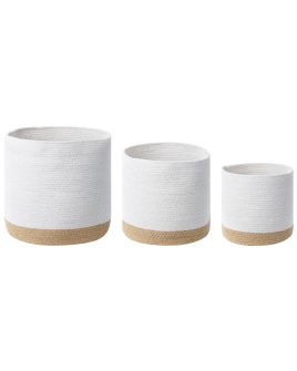 Set of 3 Cotton Baskets White and Beige