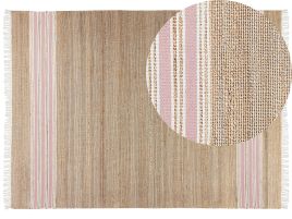 Jute Area Rug 160x230cm Beige and Pastel Pink
