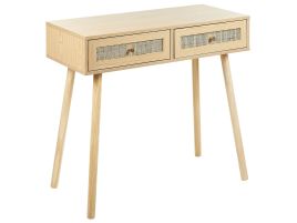 Rattan 2 Drawer Console Table Light Wood ODELL