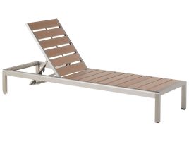 Aluminium Reclining Sun Lounger Light Wood and Silver NARDO