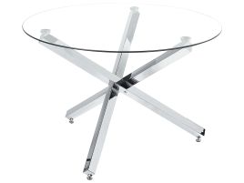 Glass Top Round Dining Table âŒ€ 110 cm Silver BUTLER