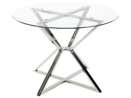 Glass Top Round Dining Table âŒ€ 105 cm Silver BOSCO