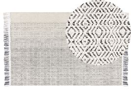 Wool Area Rug 140x200cm White and Grey