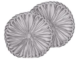 Set of 2 Velvet Cushions with Pleats 40cm Grey