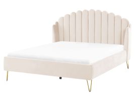 Velvet EU King Size Bed Beige AMBILLOU