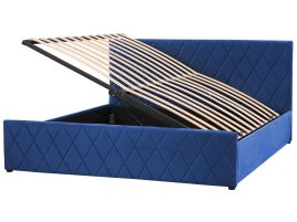 Velvet EU Super King Size Ottoman Bed Blue ROCHEFORT
