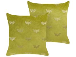 Set of 2 Velvet Cushions Butterfly Pattern 45x45cm Light Green