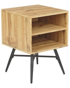 Bedside Table - DUDLEY Nightstand Light Wood and Black 40cm