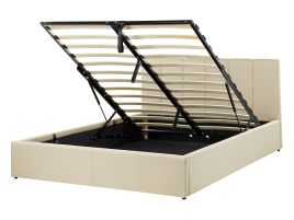 Fabric EU Double Size Ottoman Bed Beige DREUX