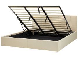 Fabric EU Super King Size Ottoman Bed Beige DREUX