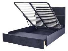Velvet EU Double Size Otoman Bed with Drawers Black VERNOYES