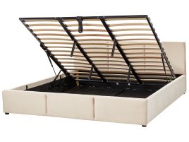 Velvet EU Super King Size Ottoman Bed Light Beige BOUSSE