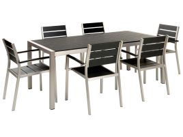 6 Seater Aluminium Garden Dining Set Black and Silver VERNIO