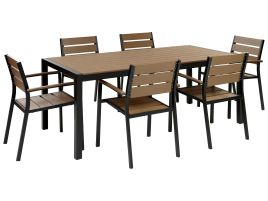 6 Seater Aluminium Garden Dining Set Light Wood and Black VERNIO
