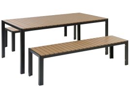 6 Seater Aluminium Garden Dining Set Light Wood and Black NARDO