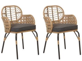 Set of 2 PE Rattan Chairs with Cushions Natural PRATELLO