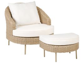 PE Rattan Garden Armchair with Ottoman Natural ARCILLE