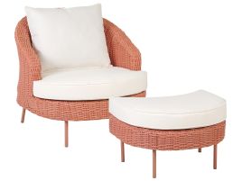 PE Rattan Garden Armchair with Ottoman Pink ARCILLE
