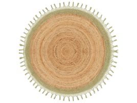 Round Jute Area Rug 140cm Beige and Green