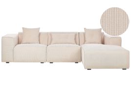 Left Hand Jumbo Cord Corner Sofa Beige DOLVA