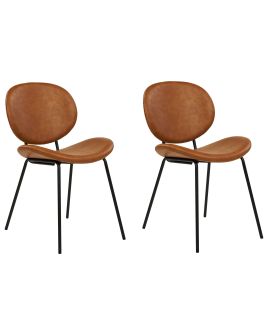 Set of 2 Faux Leather Dining Chairs Golden Brown LUANA
