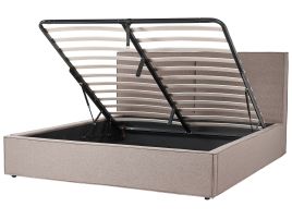 Fabric EU Super King Size Ottoman Bed Taupe MOISSAC