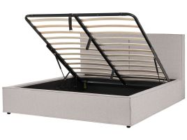 Fabric EU Super King Size Ottoman Bed Light Grey MOISSAC