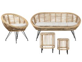 3 Seater Rattan Sofa Set with Side Tables Natural MARATEA/ CESENATICO